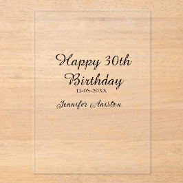 Invitaciones Acrílicas Feliz 30 cumpleaños agregar fecha elegante simple