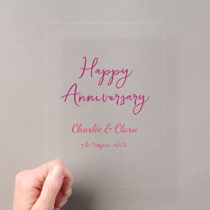 Invitaciones Acrílicas Feliz aniversario agregar nombre rosa negrita nomb