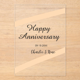 Invitaciones Acrílicas Feliz aniversario de bodas líneas pastel naranja n