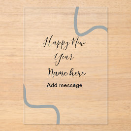 Invitaciones Acrílicas Feliz año nuevo mensaje nombre gris simple vacacio