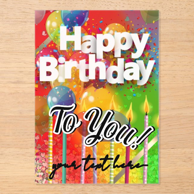 Invitaciones Acrílicas Feliz Cumpleaños   (Anverso)