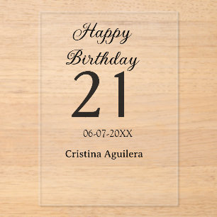 Invitaciones Acrílicas Feliz cumpleaños 21 letras negritas nombre simple