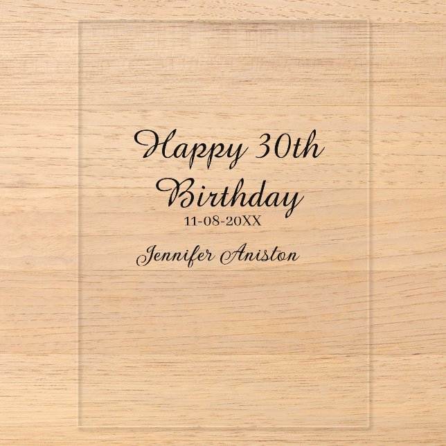 Invitaciones Acrílicas Feliz cumpleaños 30 añade nombre fecha elegante si (Anverso)