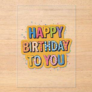 Invitaciones Acrílicas Feliz cumpleaños con patrón