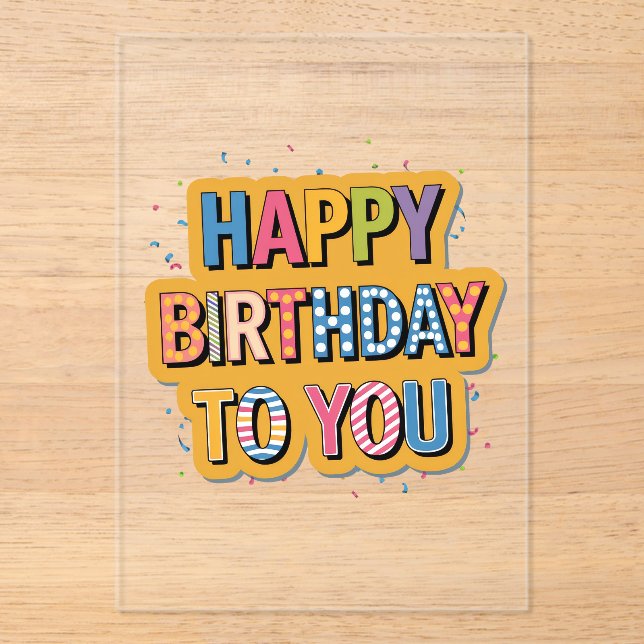 Invitaciones Acrílicas Feliz cumpleaños con patrón (Anverso)