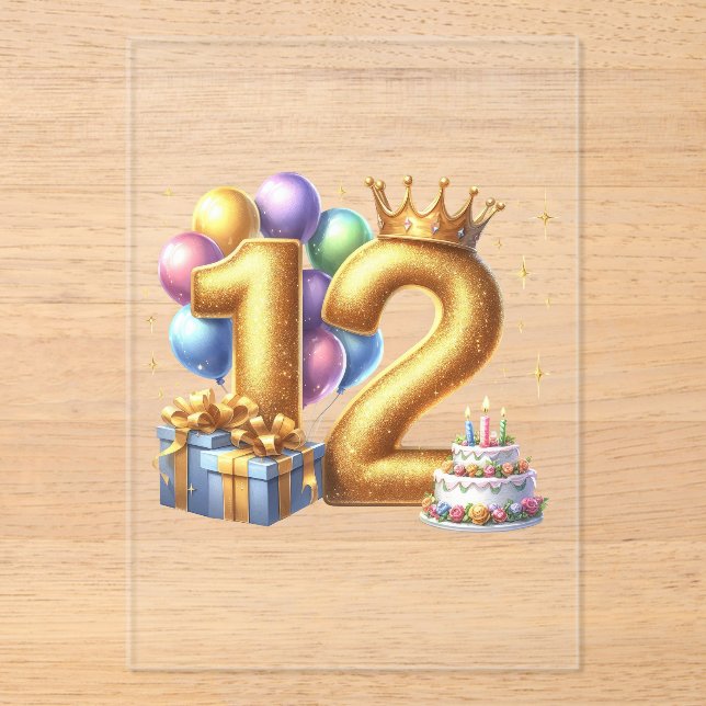 Invitaciones Acrílicas Feliz cumpleaños dorado 12 (Anverso)