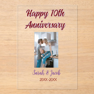 Invitaciones Acrílicas Feliz décimo aniversario foto boda apellido d