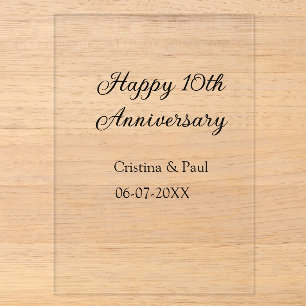 Invitaciones Acrílicas Feliz décimo aniversario nombre de boda minimalist