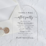 Invitaciones Acrílicas Feliz desde la recepción de la boda de Fiesta Arch<br><div class="desc">Moda o invitación de boda privado y recepción de bodas con forma de arco de invitación acrílica clara en forma de arco. "Feliz eterno después del Fiesta" está escrito en una mezcla de tipografía simple y un guión elegante con toques. Personalice su invitación boda y la invitación a la recepción...</div>