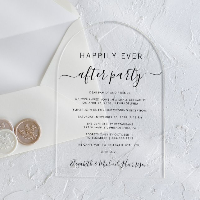 Invitaciones Acrílicas Feliz desde la recepción de la boda de Fiesta Arch (Start your forever with elegant arch-shaped acrylic invitations for a timeless Happily Ever After)