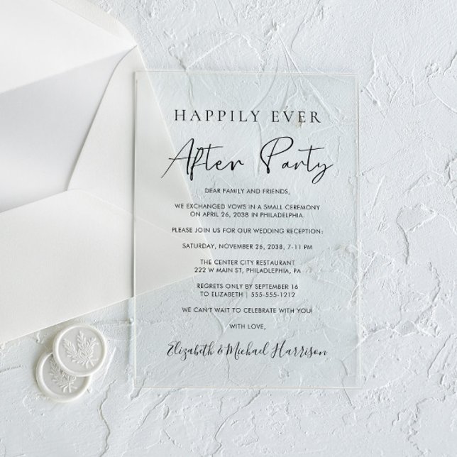 Invitaciones Acrílicas Feliz desde la recepción de la boda Fiesta (Celebrate your Happily Ever After in style with our elegant acrylic wedding reception invitations)