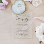Invitaciones Acrílicas Feliz desde la recepción de la boda Fiesta<br><div class="desc">Sencilla y moda, o invitación boda privada y recepción de boda clara invitación acrílica. "Feliz eterno después del Fiesta" está escrito en una mezcla de tipografía simple y un guión elegante con toques. Personalice su invitación boda y la invitación a la recepción y agregue sus nombres en un guión tipo...</div>