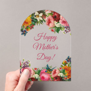 Invitaciones Acrílicas feliz día de las madres arco floral vintage acuare