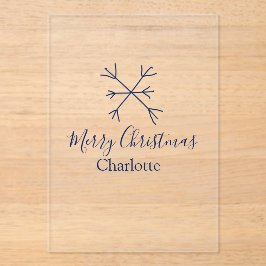 Invitaciones Acrílicas Feliz Navidad copos de nieve azules agregar nombre