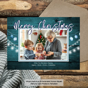 Invitaciones Acrílicas Feliz Navidad Foto Familiar de Madera Rústica