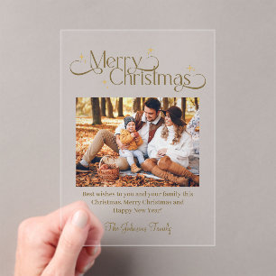Invitaciones Acrílicas feliz navidad foto familiar divertida moderna en l