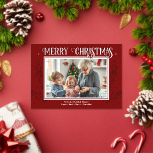 Invitaciones Acrílicas Feliz Navidad Foto Familiar Rustica Roja