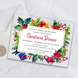 Invitaciones Acrílicas Feliz Navidad Navidades de acuarela moderna Cena