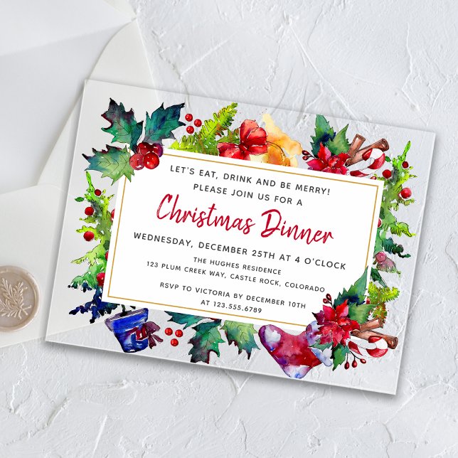 Invitaciones Acrílicas Feliz Navidad Navidades de acuarela moderna Cena (Subido por el creador)