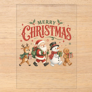 Invitaciones Acrílicas Feliz Navidad Santa y Amigos