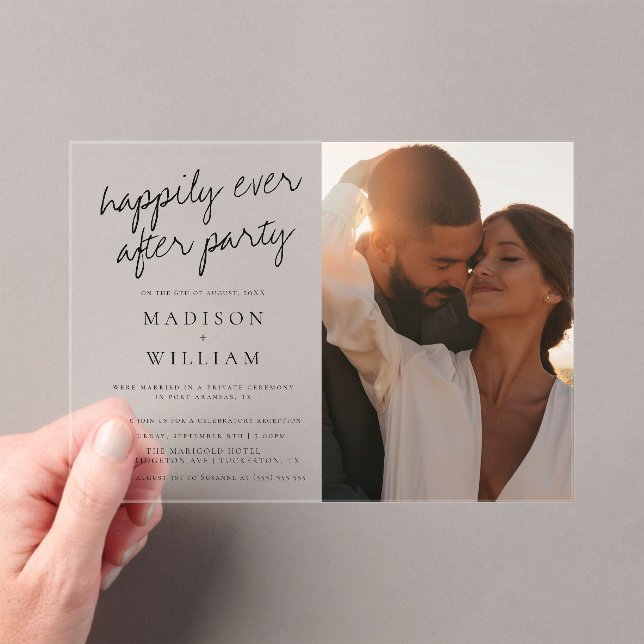 Invitaciones Acrílicas Feliz Nunca Después De Un Fiesta Moderno Boda De F (Insitu (portátil))