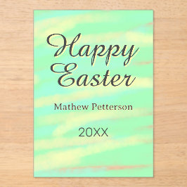 Invitaciones Acrílicas Feliz Pascua verde amarillo gris pastel nombre año