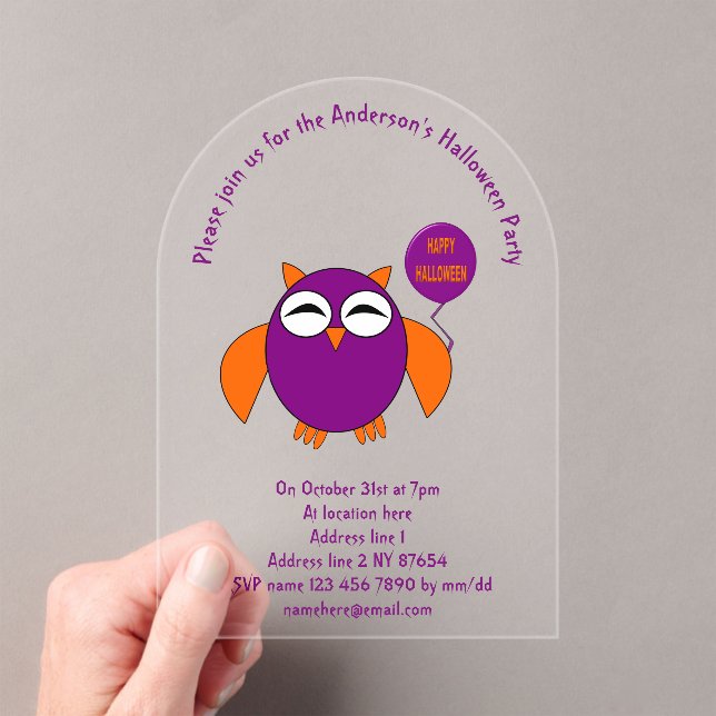 Invitaciones Acrílicas Feliz Personalizado de Lechuza Fiesta de Halloween (Insitu (portátil))