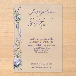 Invitaciones Acrílicas Feminine Dusty Blue Wildflower Sixtieth Birthday