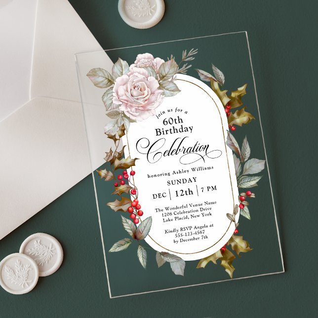 Invitaciones Acrílicas Feminine Floral Femenina Celebración del 60 de Dic (Subido por el creador)