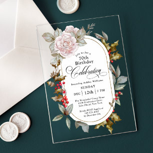 Invitaciones Acrílicas Feminine Floral Femenina Celebración del 70 de Dic