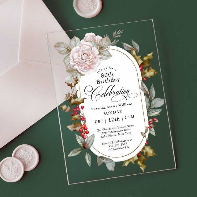 Invitaciones Acrílicas Feminine Floral Femenina Celebración del 80 de Dic (Subido por el creador)