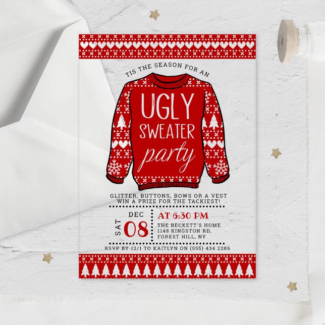 Invitaciones Acrílicas Feo fiesta navideña de los Navidades rojos (Subido por el creador)