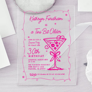 Invitaciones Acrílicas FESTA DE CUMPLEAÑOS SORPRESA Martini Doodle Rosa 3