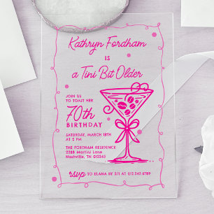 Invitaciones Acrílicas FESTA SORPRESA Martini Garabatos Rosa Cumpleaños 7