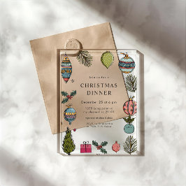 Invitaciones Acrílicas Festive Watercolor Christmas Dinner