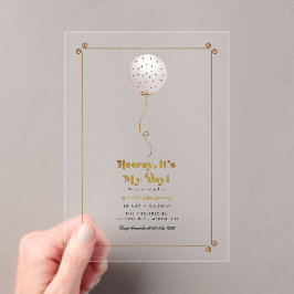 Invitaciones Acrílicas Festividad de cumpleaños en globo de Confetti de m