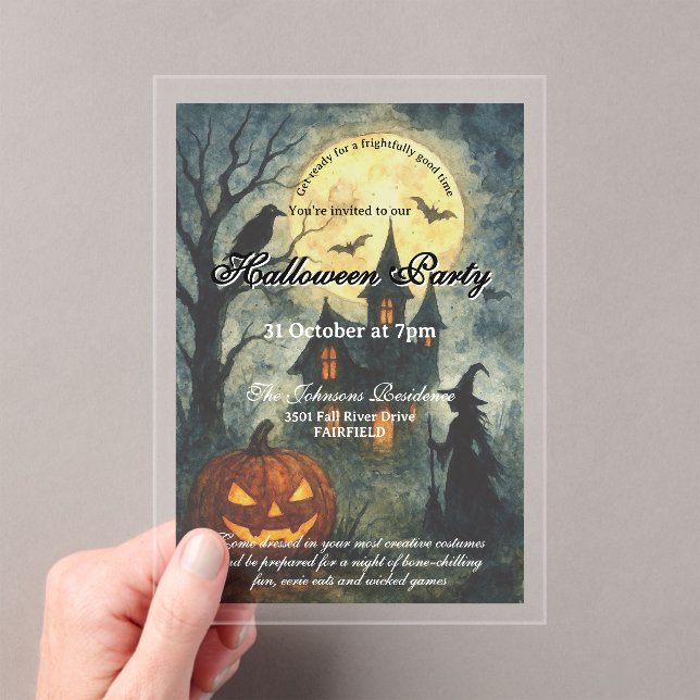 Invitaciones Acrílicas Festividad de Halloween - Casa y calabaza embrujad (Insitu (portátil))