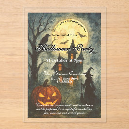 Invitaciones Acrílicas Festividad de Halloween - Casa y calabaza embrujad