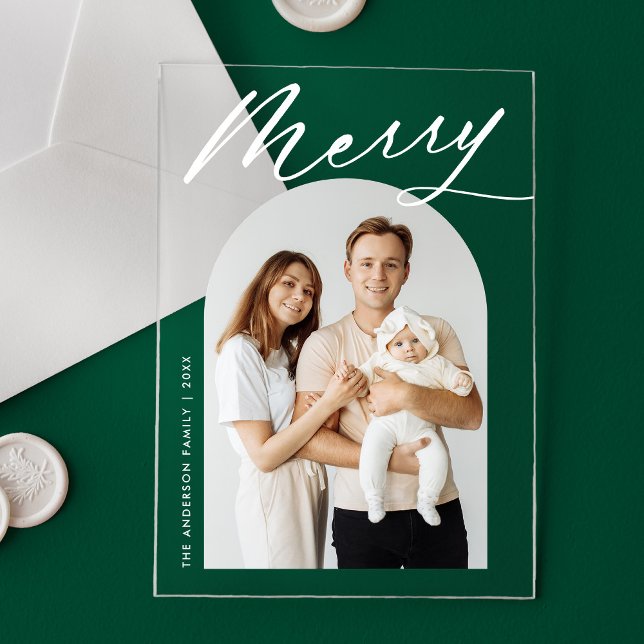 Invitaciones Acrílicas Festividad de la foto del arco con escritura blanc (Subido por el creador)