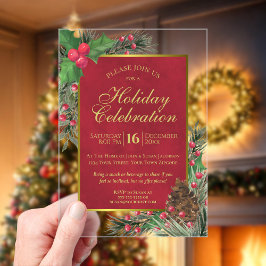 Invitaciones Acrílicas Festividades Navidades Holly & Pine Holiday Party