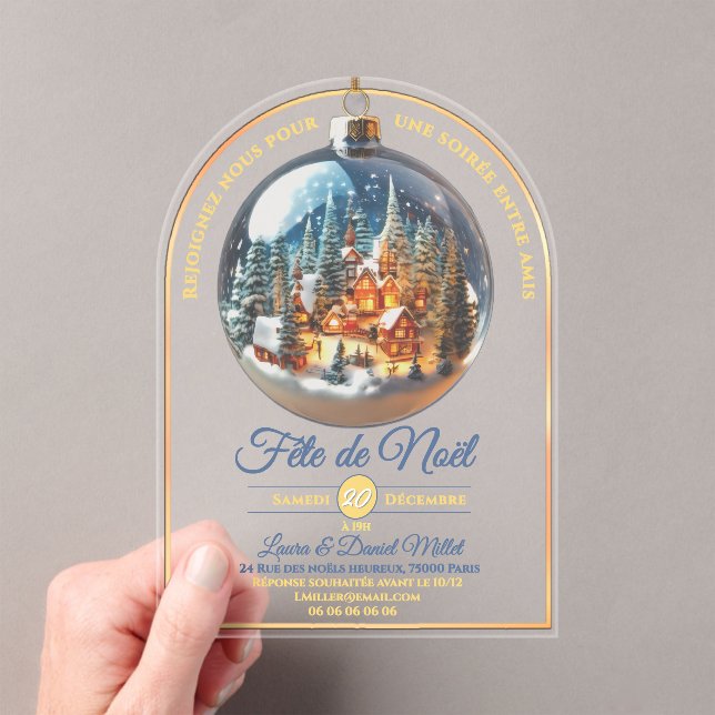 Invitaciones Acrílicas Fête de Noël scène de Noël dans une boule (Insitu (portátil))