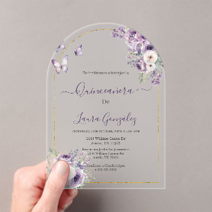 Invitaciones Acrílicas Fiebre acrílica púrpura quinceañera