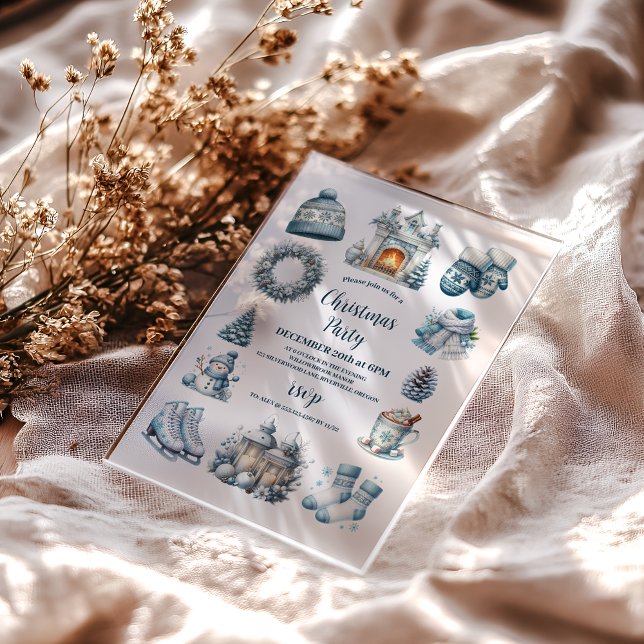 Invitaciones Acrílicas Fiesta acogedor de Navidades de Rústica Azul (Subido por el creador)