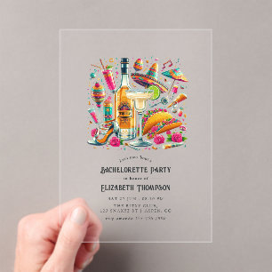 Invitaciones Acrílicas Fiesta Bachelorette Mexicana transparente