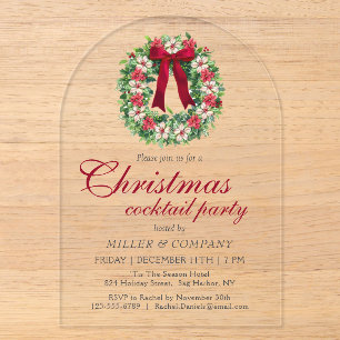 Invitaciones Acrílicas Fiesta Corporativa de Cóctel de Navidad Poinsettia
