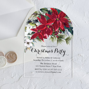 Invitaciones Acrílicas Fiesta Corporativa de Navidad con Poinsettia de Bo