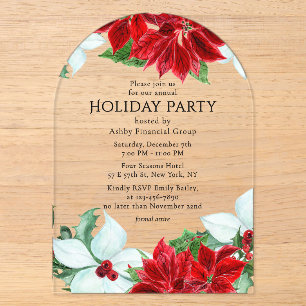 Invitaciones Acrílicas Fiesta Corporativa de Vacaciones de Poinsettia Bla