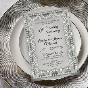 Invitaciones Acrílicas Fiesta de aniversario de bodas de diamante y plata