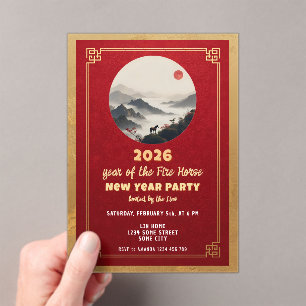 Invitaciones Acrílicas Fiesta de Año Nuevo del Caballo 2026 Año Nuevo Chi