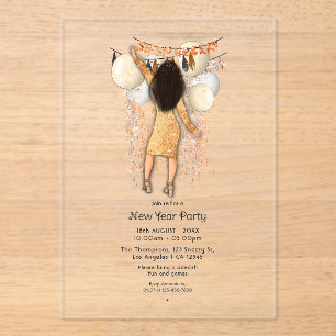 Invitaciones Acrílicas Fiesta de Año Nuevo Glamurosa Transparente